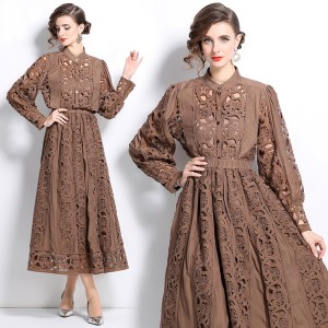 Spot new French style slim fit high waist hollow skirt cardigan embroidered shirt two-piece set