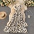 Evening gown with high-end feel, cross V-neck sexy off shoulder slimming and slimming, ink spotted holiday dress