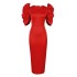 Large size S-4XL hollowed out round neck solid color pleated high waist slim fit banquet party pencil skirt dress women's dress