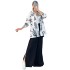 Spot European and American women's clothing 2024 new casual long sleeved printed shirt high waist slit wide leg pants set