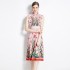 Real time spot new French style elegant socialite style high waist slimming positioning printed pleated dress