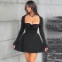 2024 new autumn cross-border European and American women's sexy solid color long sleeved strapless slim fit A-line short dress