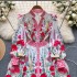 Fancy Flower Series Holiday Skirt Temperament Buckle Slimming Niche Printed Dress French Bubble Sleeve Dress for Women