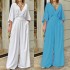 2024 autumn European and American jumpsuit women's fashion casual simple style temperament V-neck loose waist jumpsuit