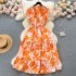 French sweet and gentle style V-neck floral chiffon dress, women's summer waist cinching temperament, slimming vacation style fairy dress