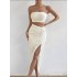 2025 European and American foreign trade new three piece swimsuit women's chest wrapped split front twisted slit bikini