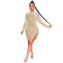 X5216 Cross border New Product European and American Sexy Nightclub Mesh Perspective Hot Diamond Bubble Bead Tassel Round Neck Long Sleeve Dress