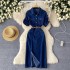 Light luxury socialite style high-end Polo collar denim dress, women's summer slit waistband design, niche temperament long skirt