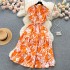 French sweet and gentle style V-neck floral chiffon dress, women's summer waist cinching temperament, slimming vacation style fairy dress