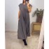 2024 autumn dress new cross-border European and American women's clothing elegant and fashionable round neck sleeveless pleated long dress