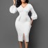 D354 Amazon European and American Women's V-neck Bubble Sleeve Split Dress Office Pencil Dress African Dress