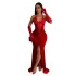 C6801 Cross border AliExpress Amazon Europe and America Fashion Women's Wear Solid Color Hanging Neck Split Sexy Long Dress