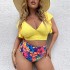 2022 New Cross border European and American Fat Granny Large Size Split Bikini with ruffle edge print high waisted swimsuit for women