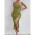 2025 European and American foreign trade new three piece swimsuit women's chest wrapped split front twisted slit bikini