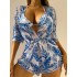 2023 New European and American Amazon Cross border Three piece Bikini Beach Sunscreen Printed Hoodie Swimsuit Women