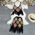 Summer Bohemian ethnic style retro hook and flower knitted tassel contrasting tank top short skirt sexy two-piece set