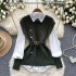 Overlay shirt vest women's autumn dress two-piece fashion versatile sleeveless Fried Dough Twists knitting vest with long sleeve shirt inside