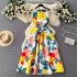 French retro round neck sleeveless positioning printed dress for women in summer, with a slimming waist and a large swing vest dress, exuding a slimming temperament