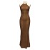 Cross border Europe and America 2024 summer new knitted hanging neck sleeveless long dress solid color tight and sexy backless dress for women