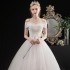 One shoulder wedding dress 2024 new bride knot Korean version princess simple and even floor studio shoulder wrapped fairy style wedding dress