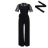 D509 European and American women's clothing Amazon sexy lace lace lace hollow short sleeved strap high waist wide leg foreign trade jumpsuit