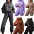 2024 Autumn Amazon Cross border Women's Clothing Solid Color Hoodie Pants Street Fashion Casual Set