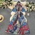 European plus size women's clothing with high-end printing, heavy nail bead pleating, long dress, pleated skirt, elegant dress for women