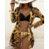 2023 European and American new three piece swimsuit multi-color printed cover up, sun protection suit triangle gathering foreign trade swimsuit for women