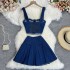 Chic Hong Kong style retro spicy girl style set short camisole vest versatile mini skirt denim two-piece set trendy