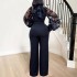 D250 Waist Belt Amazon stand up collar mesh lantern sleeves slim fit plus size women's African wide leg European and American jumpsuit