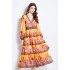 Original in stock | 2024 vintage vacation style dress with V-neck and waist cinching temperament, ruffled cake long skirt