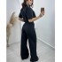 European and American Cross border Spot 2024 New Fashion Cotton and Hemp Short Top, High Waist and Wide Leg Suit Pants, Women's Set