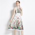 Real time spot new French style elegant socialite style high waist slimming positioning printed pleated dress