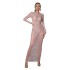 C6505 Cross border AliExpress Amazon European and American Fashion Women's Solid Color Mesh Hot Diamond Long Sleeve Long Skirt Dress