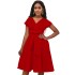 Amazon Independent Station Summer V-neck Solid Color Waist Bow Strap European and American Grand Swing Dress Cross border Dress