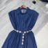 Australian French retro stand up collar sleeveless waist cinched shirt dress with a high-end feel, long dress A1 # 8635