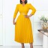 D426 independent station foreign trade women's clothing 2023 autumn new item V-neck fashionable temperament elegant pleated skirt European and American dress