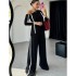 European and American foreign trade women's clothing 2024 autumn new style fashion splicing irregular long sleeved top wide leg pants two-piece set