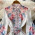 Spring and Autumn Retro Ethnic Style Standing Collar Single breasted Lantern Sleeve Waist slimming Dress for Women Sweet Hundred Fold Fairy Dress