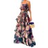 2024 Autumn New Beach Edge Vacation Style Printed Two piece Set with Strap Top, Cake Skirt, Long Skirt Set for Women