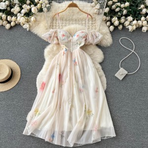 Dress Pure Desire Wind Sexy strapless one shoulder fairy suspender dress high waist slimming French tea break first love dress