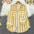 2024 Spring New Medium to Long Vertical Striped Shirt Jacket for Women, Korean Edition, Casual Loose Collar, Versatile Top, Trendy