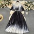 European plus size women's clothing with high-end printing, heavy nail bead pleating, long dress, pleated skirt, elegant dress for women