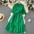 Gentle style hollow V-neck bubble sleeve dress for summer 2022, new fashionable temperament, waist cinched fairy long skirt