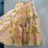 Organza printed half length skirt for women with elastic waist and large swing, long cake puff skirt A2 # 8701