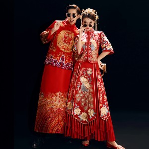 Xiuhe Dress Bride 2024 Autumn/Winter Large Wedding Dress Men and Women's Set Chinese Collective Wedding Dress Couple