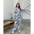 European and American spot 2024 new fashionable printed plus size loose top, high waist wide leg pants, women's casual set