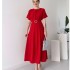 European and American Foreign Trade Spot Women's Skirts 2024 Spring/Summer New Collection Solid Color Fashion Chest Fold Strap Dress Long Skirt