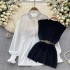 Korean style fashionable set for women's casual loose long sleeved shirt+waist cinched V-neck knitted vest two-piece set