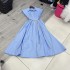 Australian French retro stand up collar sleeveless waist cinched shirt dress with a high-end feel, long dress A1 # 8635